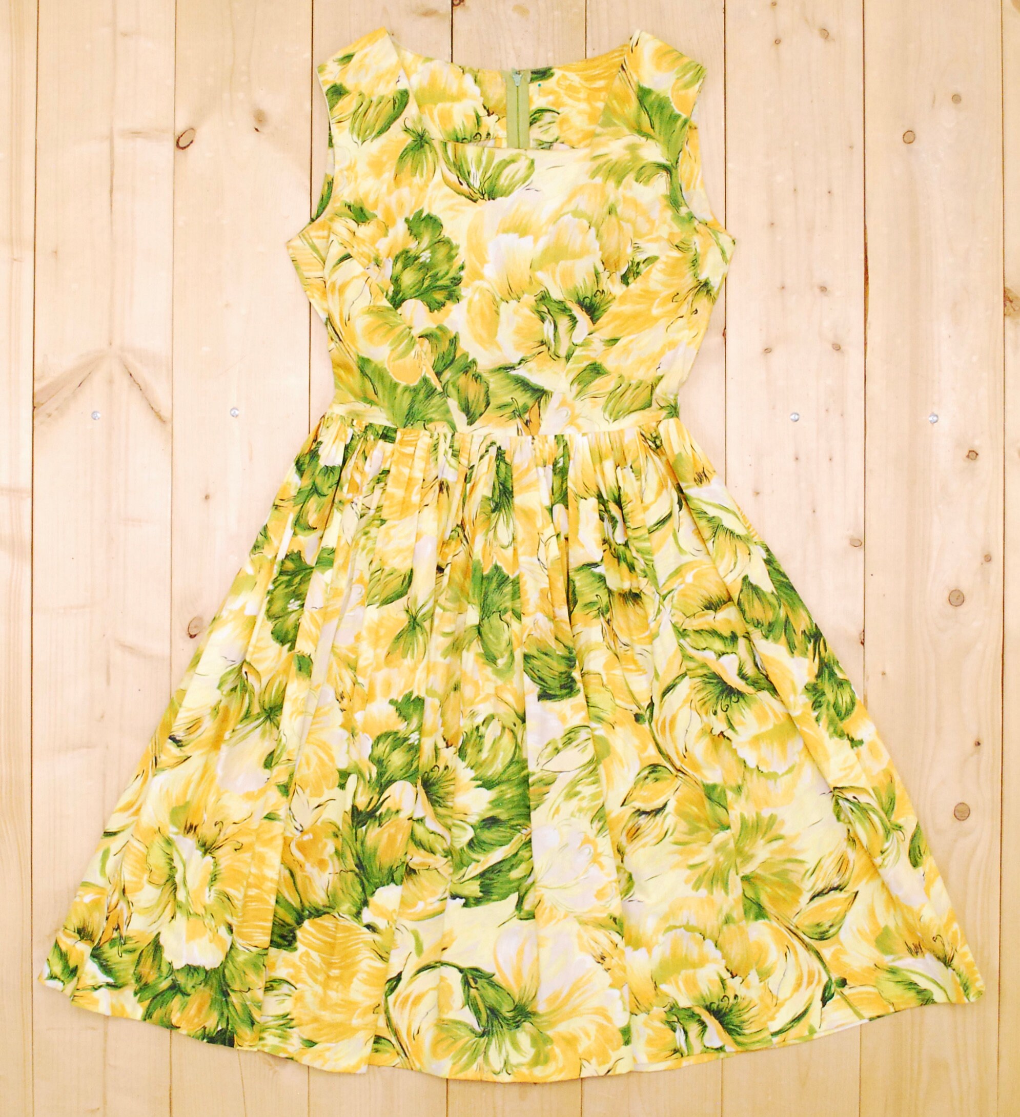 1950's/60's Yellow Floral Fit and Flare Summer Garden Party Dress /  Rockabilly / Pin-up / Rare Collectable Retro - Etsy