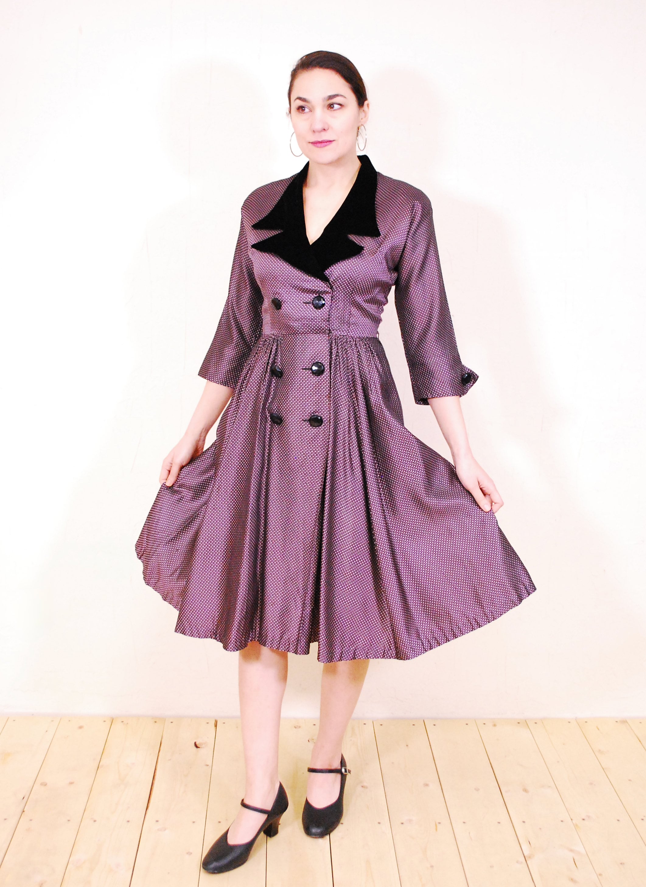 1950/60's Purple Taffeta Dress / Velvet Collar / Cocktail - Etsy