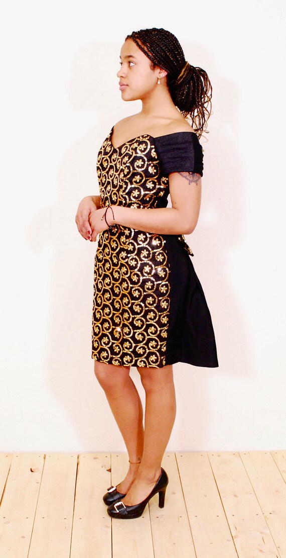 1980's Black GUNNE SAX Dress with Back Bow / Jess… - image 7