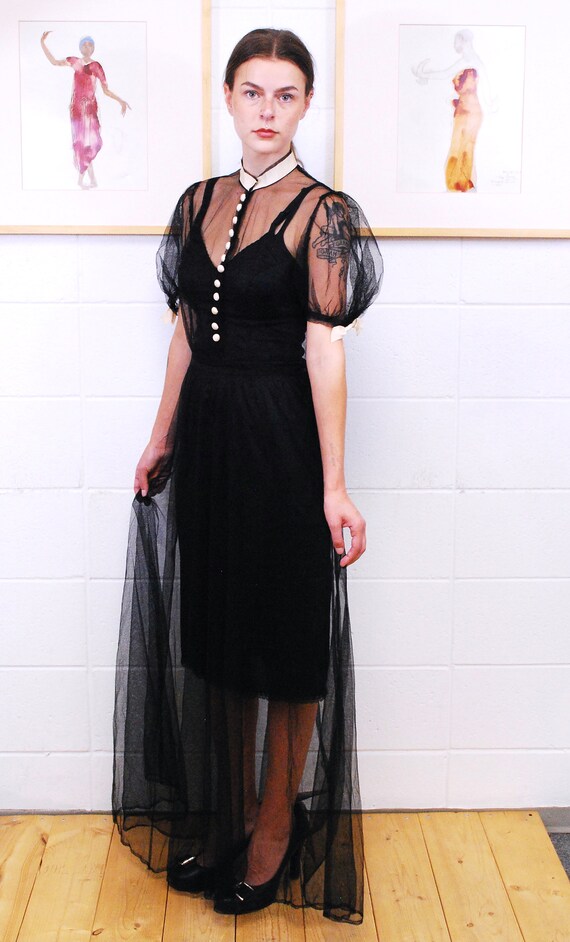 1920's/30's Black Tulle Dress with Silk Covered B… - image 5