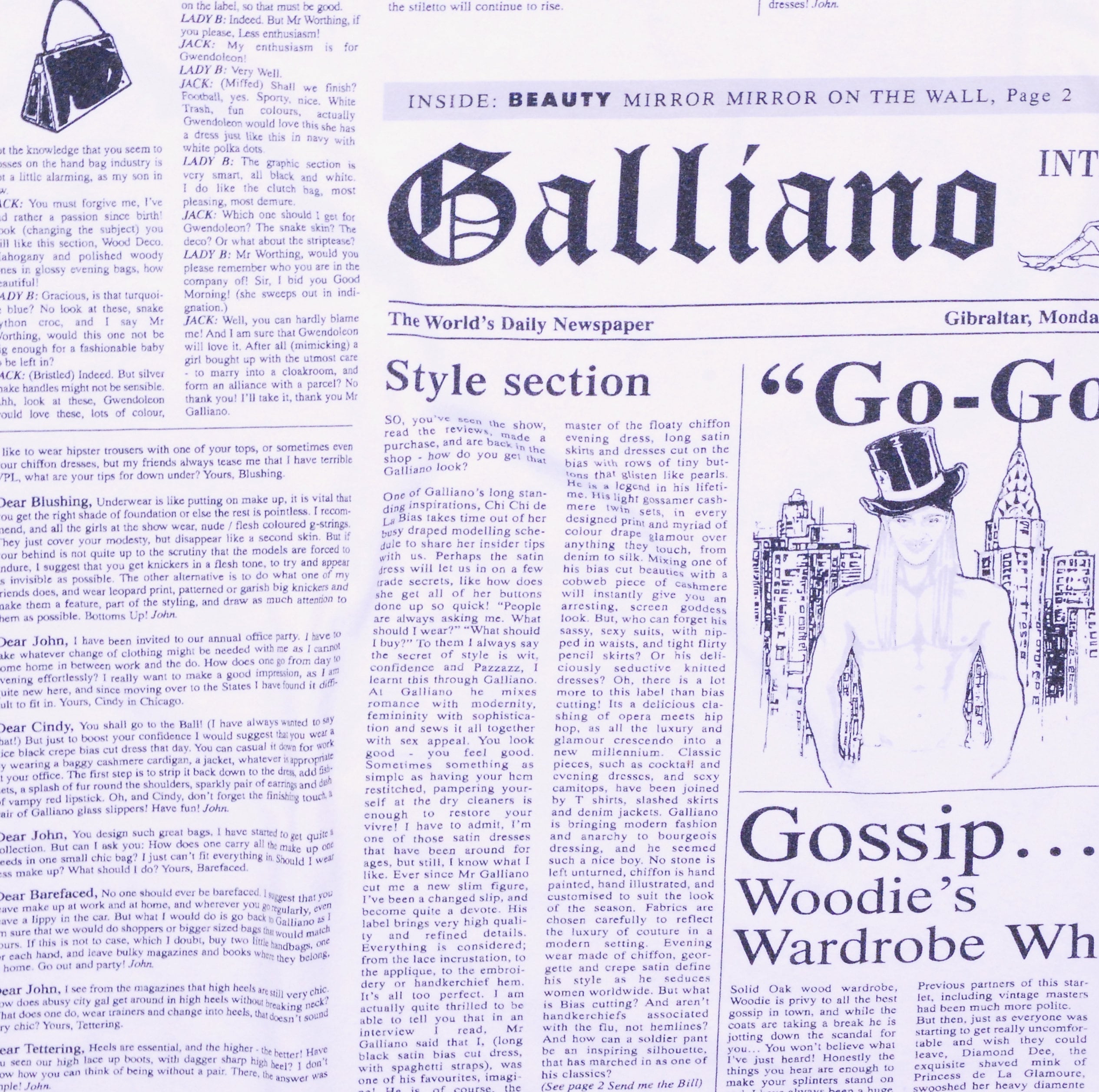 1990's JOHN GALLIANO Newspaper Print T-shirt / Rare Collectable