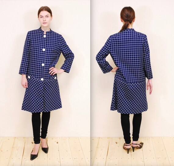 1970's Blue Checkered MARC of CALIFORNIA 3/4 Leng… - image 1