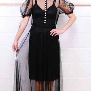 1920's/30's Black Tulle Dress with Silk Covered Buttons and Collar Trim / Rare Collectible Retro image 4