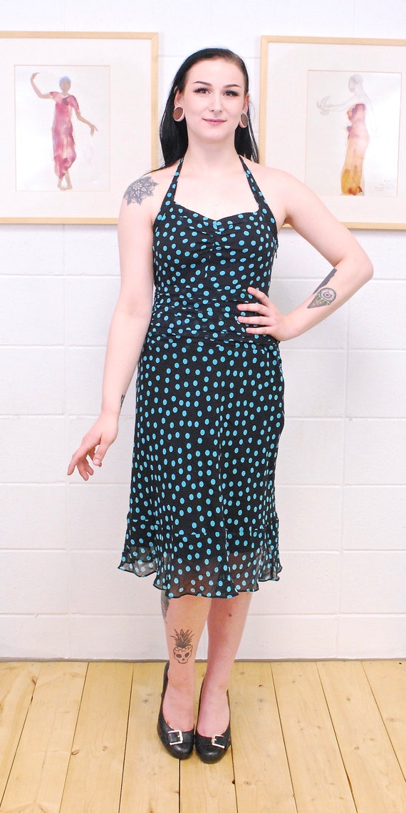 marc jacobs polka dot halter dress 1990's Silk / Pin up / Rockabilly / Rare Collectable Retro mint bridesmaid dresses