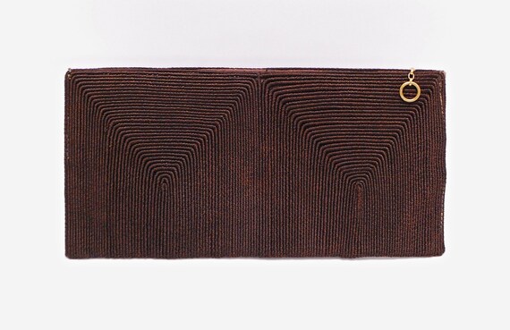 1950's/60's Brown Corded Fabric Clutch Purse / Ma… - image 4