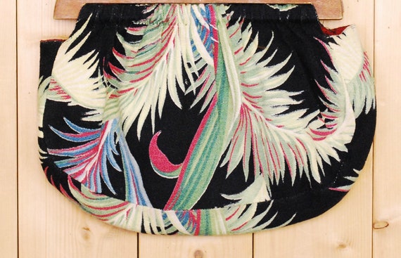 1960's/70's Floral Print Barkcloth Bag / Barkclot… - image 2