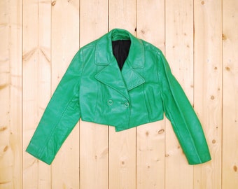 Vintage 1970&#39;s Green Reworked Cropped Leather Jacket / Retro Collectable Rare / Curiosity Inc