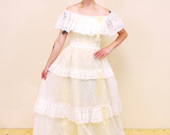 ◆Loulouseoul◆ 1970s Off Shoulder Dress Ivory 70s off Shoulder Dress - Etsy