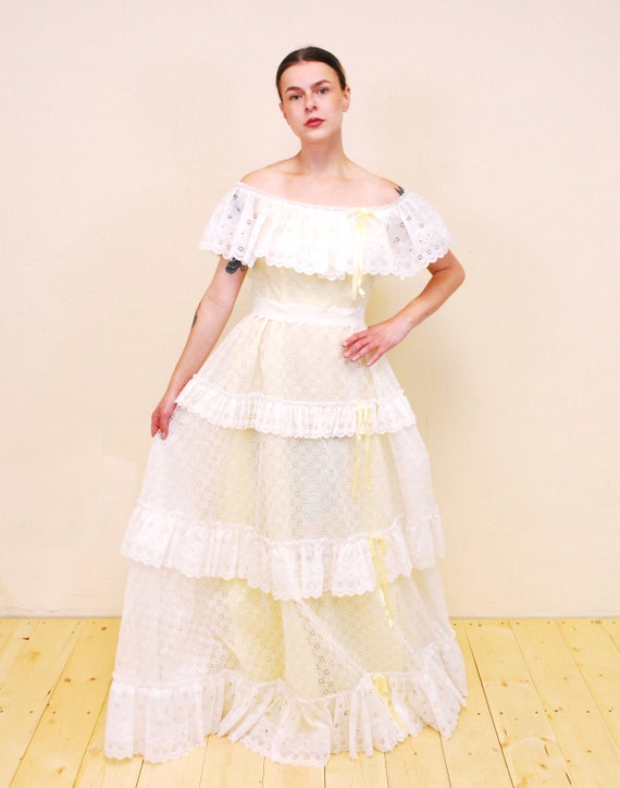 1970's Pale Yellow DANCE ALLURE Off The Shoulder … - image 2