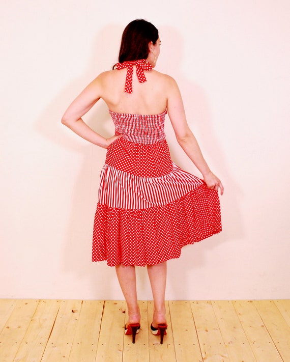 1970's Red and White PANTEL Summer Halter Dress /… - image 10