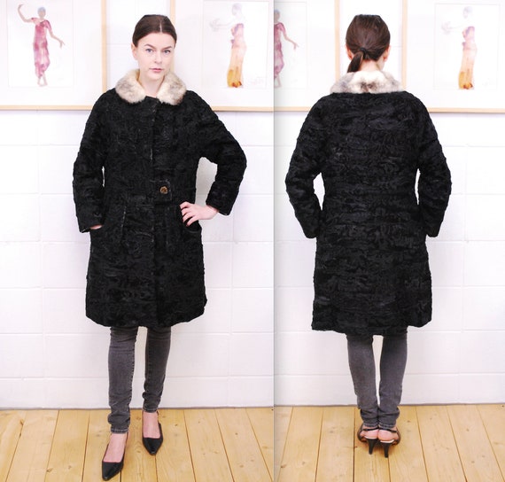 1950's/60's Black MARCUS FURS Persian Lamb 3/4 Le… - image 1