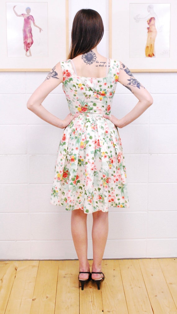 1950's/60's Summer Floral Garden Party Dress With Bow at