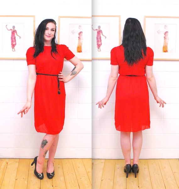 1980's Red STUART ALEN PETITES Sheath Dress with B