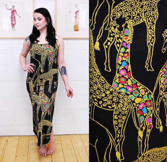 1980's LEO CHAVALIER Giraffe Print Maxi Slip Dress