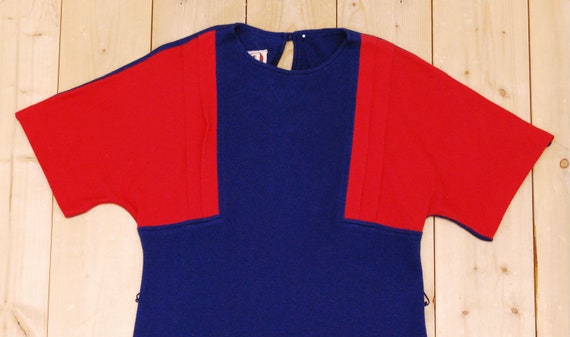 1970's Navy and Red Color Block ZANE T-Shirt Dres… - image 8