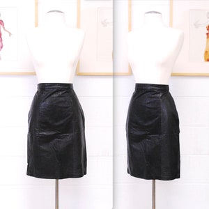 1980&#39;s/90&#39;s Black PELLE CUIR Leather Pencil Skirt / Punk / Mod Skirt / Rare Collectable Retro