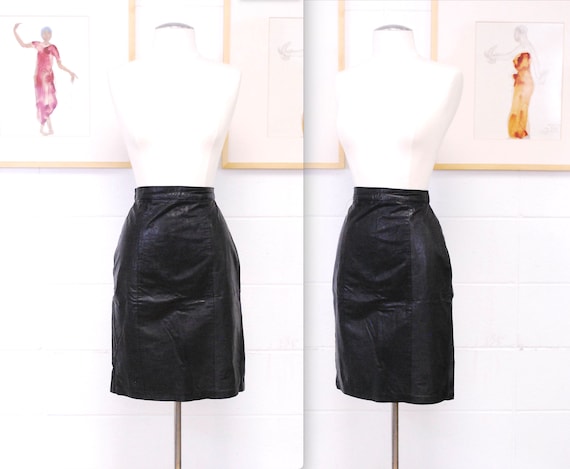 1980's/90's Black PELLE CUIR Leather Pencil Skirt… - image 1
