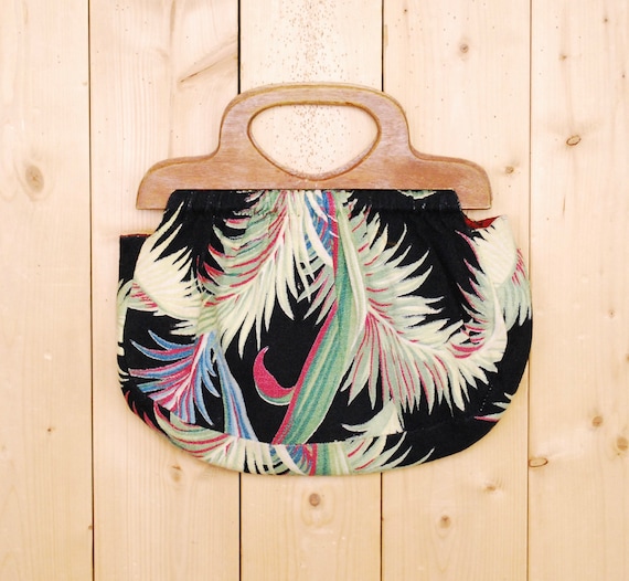 1960's/70's Floral Print Barkcloth Bag / Barkclot… - image 1