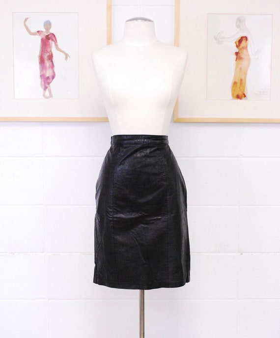 1980's/90's Black PELLE CUIR Leather Pencil Skirt… - image 2