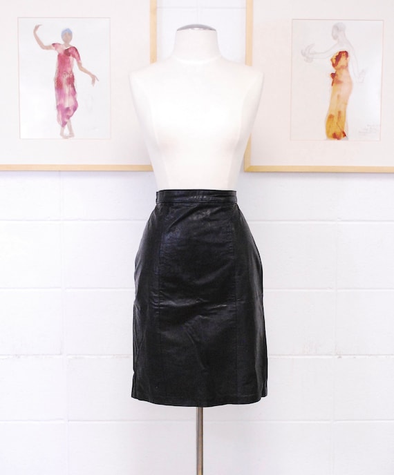 1980's/90's Black PELLE CUIR Leather Pencil Skirt… - image 2