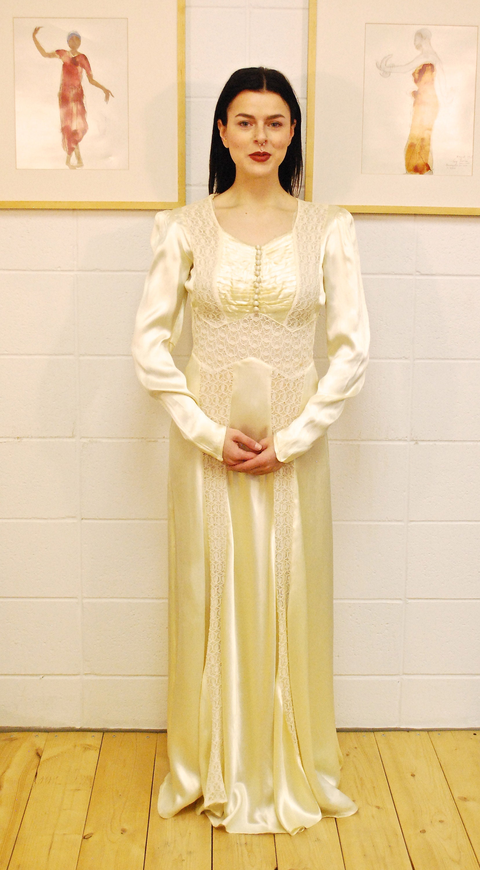 1940s Satin and Lace Gown
