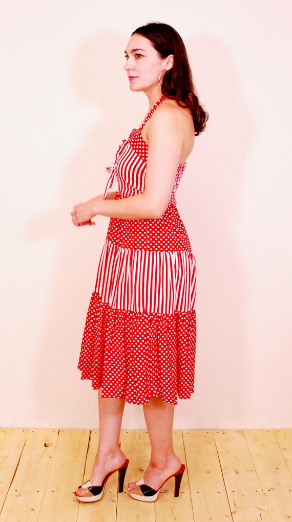 1970's Red and White PANTEL Summer Halter Dress /… - image 6
