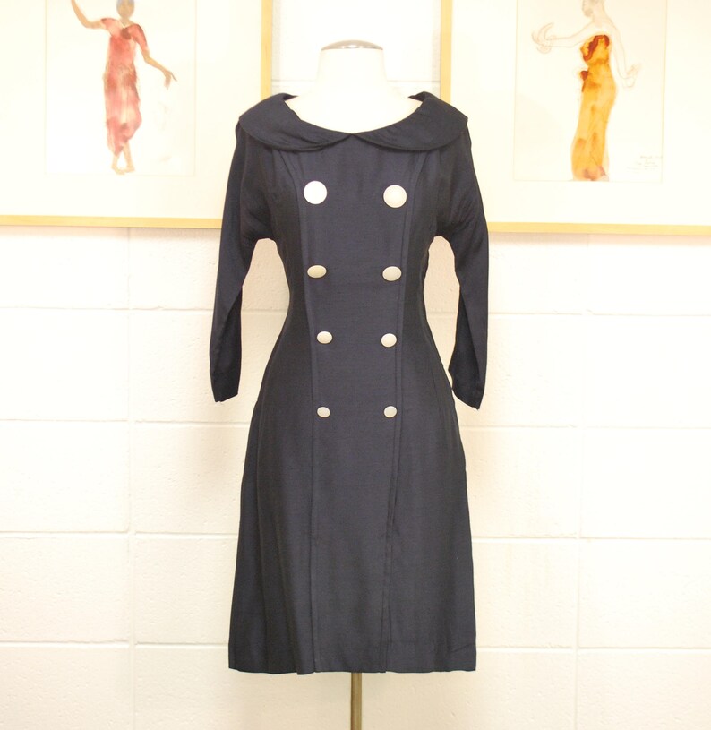 1950/'s60/'s Navy Party Dress Sailor Wiggle Dress Pinup Mad Men Rare Collectible Retro