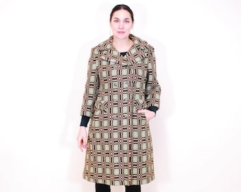 1960's/70's Green and Brown Plaid 3/4 Length Wool Overcoat / Made in England / Rare Collectable Retro