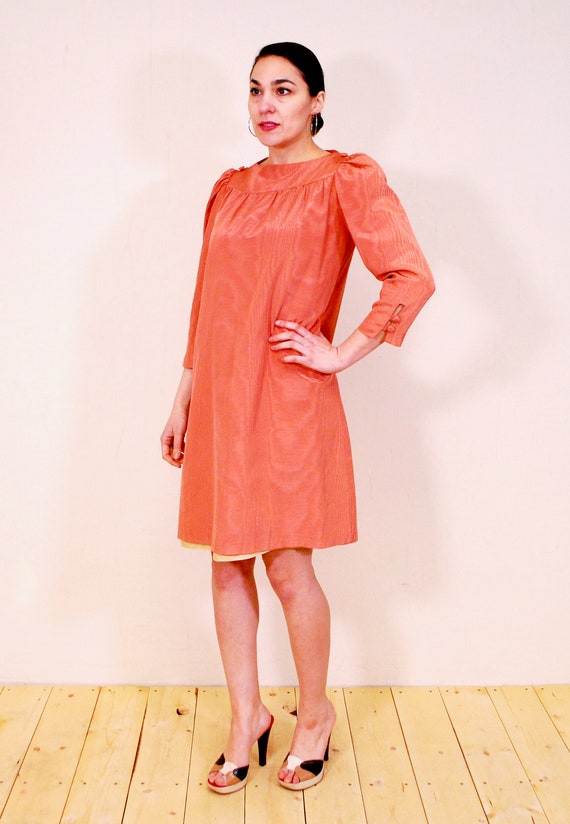 1950's/60's Coral CHLOE'S Water Silk Shift Dress … - image 3