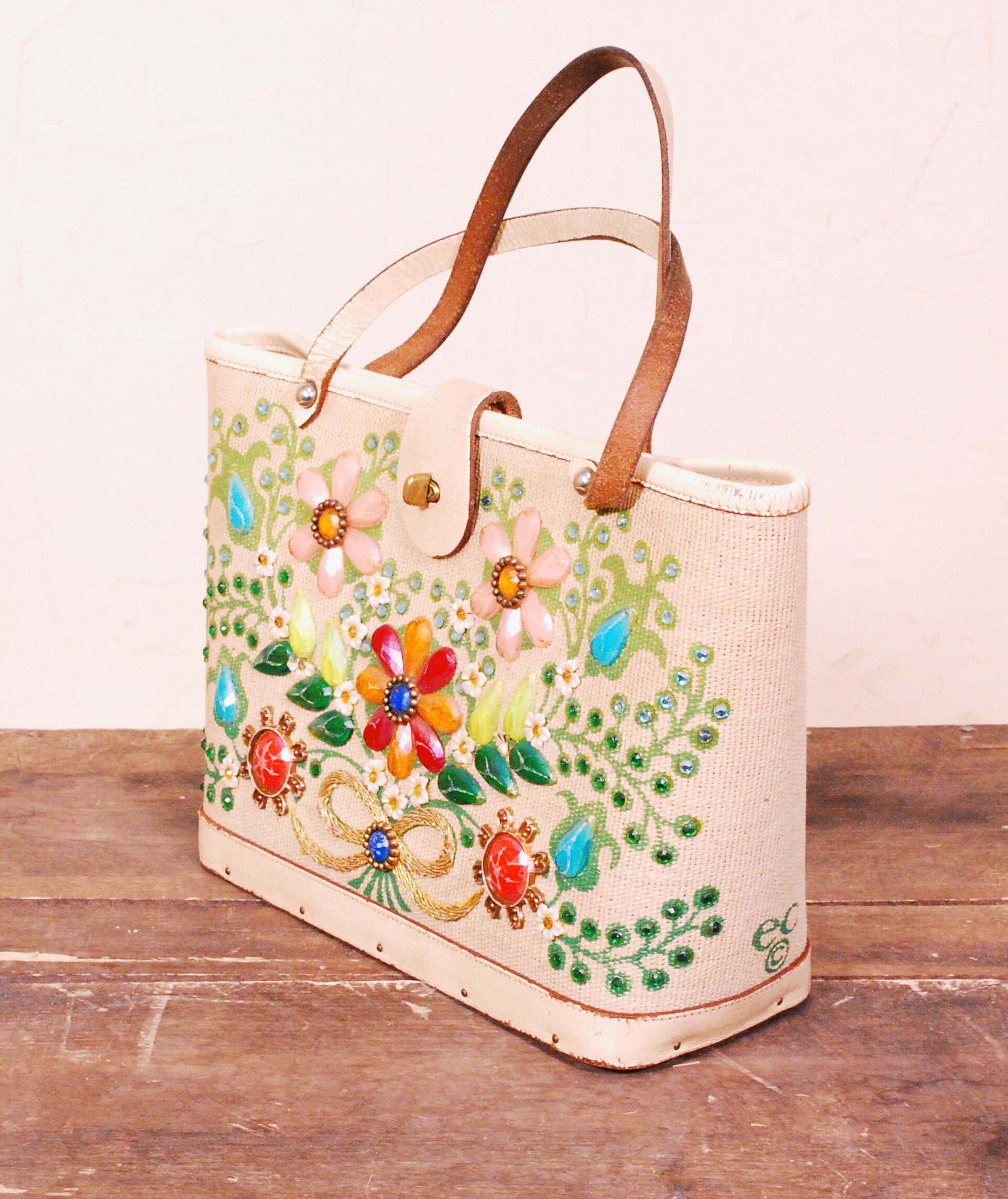 1960's ENID COLLINS of TEXAS Floral Beaded Purse / Handbag