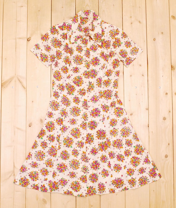 1960's/70's Tan Floral Hippie Dress / Summer Dres… - image 7