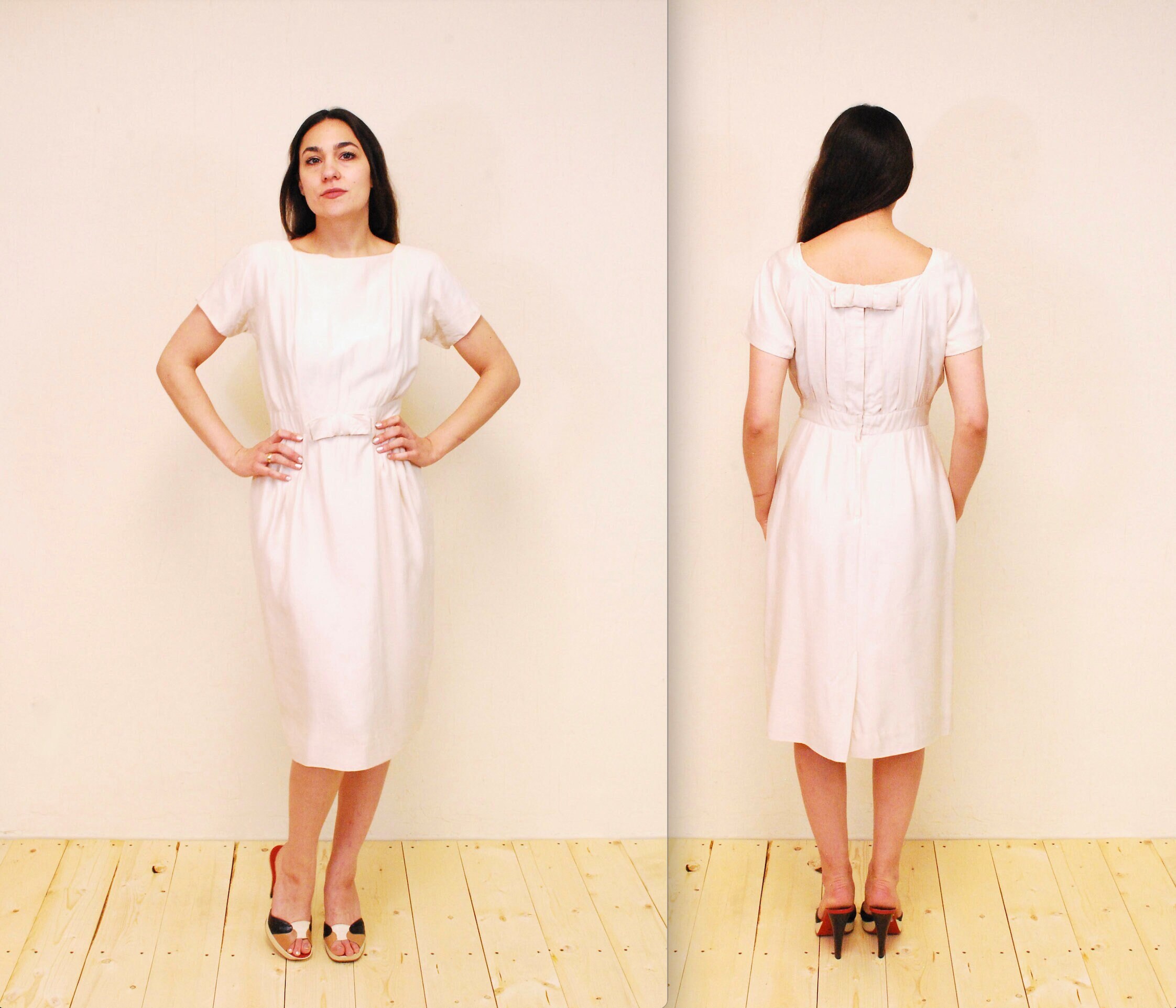1960's Ivory D'ALLAIRDS Silk Wiggle Dress With Bow - Etsy Denmark