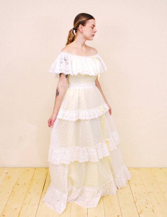 1970's Pale Yellow DANCE ALLURE Off The Shoulder … - image 4