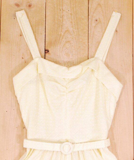 Vintage Mustard Yellow Polka Dot Fit & Flare Dress Retro Sleeveless Bow Size 8
