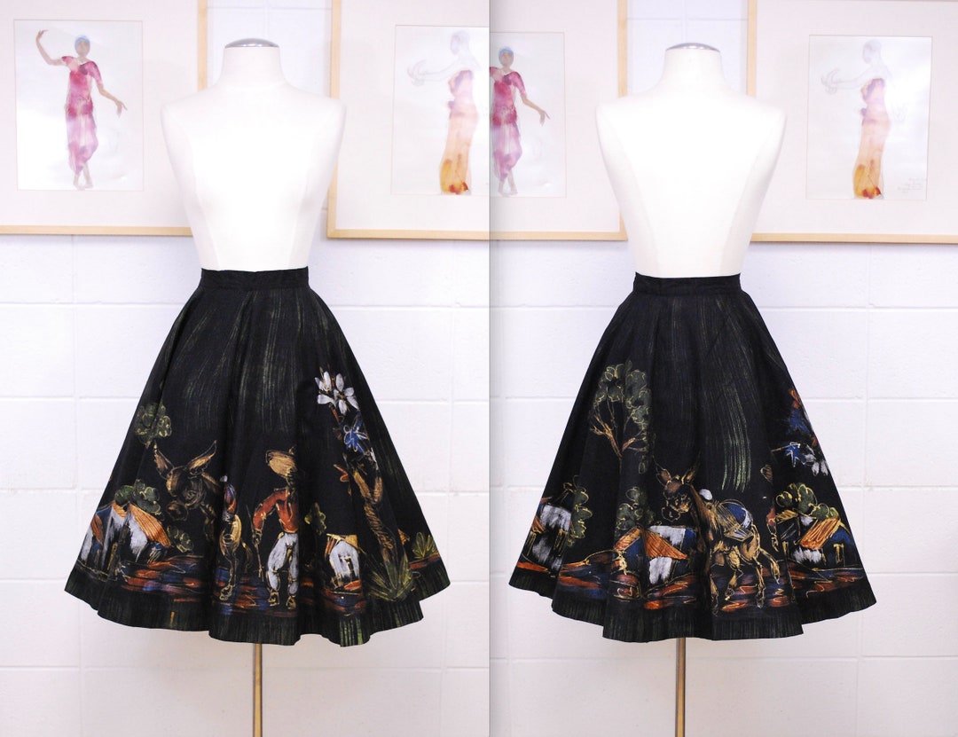Vintage 1950's/60's Hand Painted Mexican Circle Skirt - Etsy