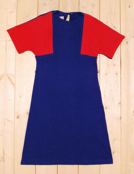 1970's Navy and Red Color Block ZANE T-Shirt Dres… - image 7