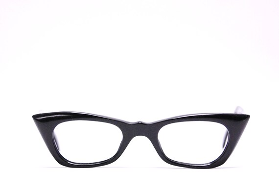 1950's/60's Jet Black Cat Eye Eyeglasses with Cas… - image 1