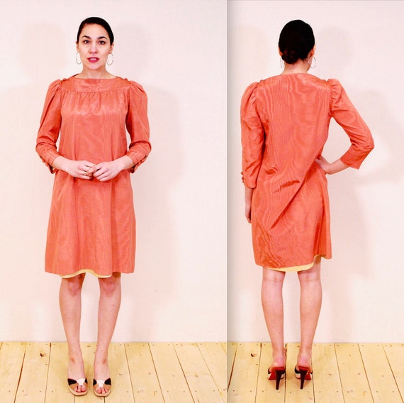 1950's/60's Coral CHLOE'S Water Silk Shift Dress … - image 1