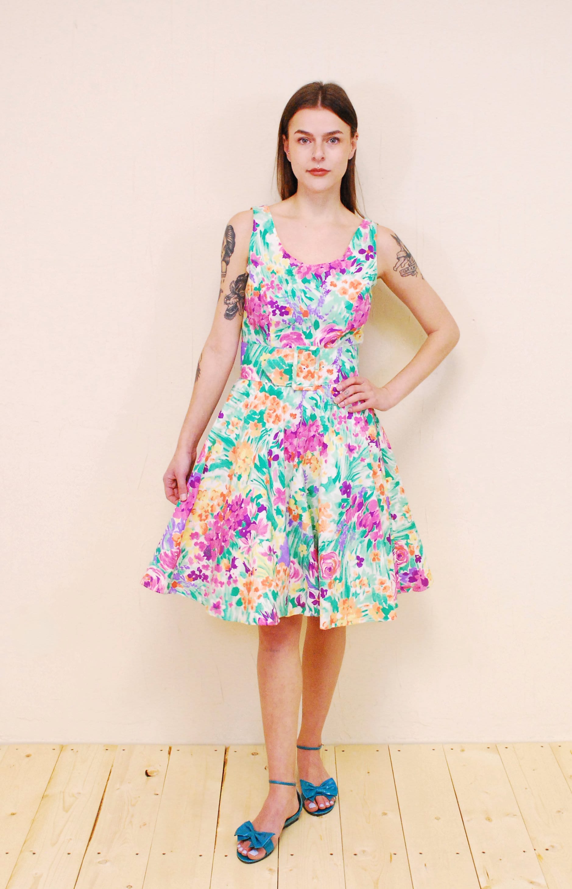 Semi Formal Formal Wear Womens Dresses 80s Dresses Amazon 1980's BEECHERS  BROOK Floral Summer Dress Garden