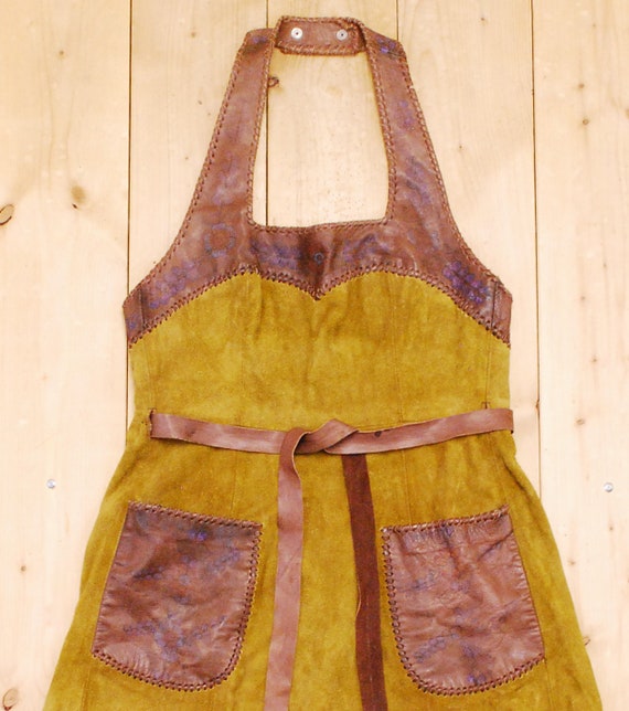 1970's Brown CHAR Hand Painted Suede Halter Wrap … - image 8