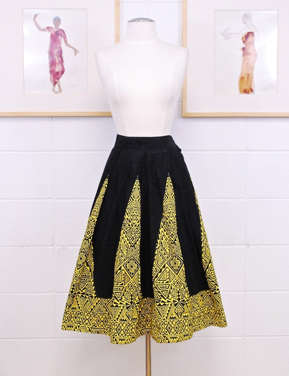 1950's/60's Black and Yellow Swing Skirt with Geom