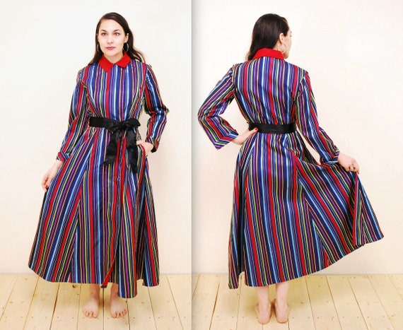 1940's/50's Striped Taffeta Dressing Gown / Hoste… - image 1