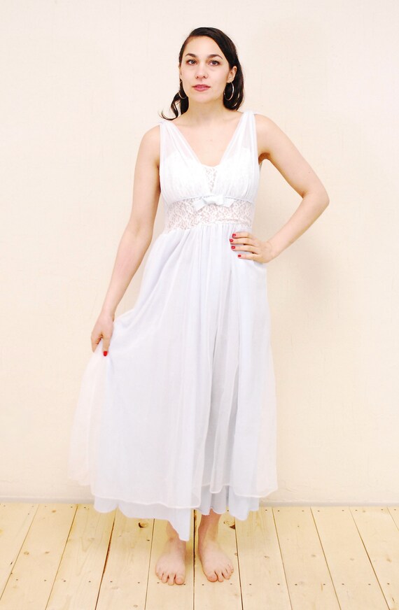 1960's Baby Blue Long Nightgown / Negligee / Nigh… - image 2