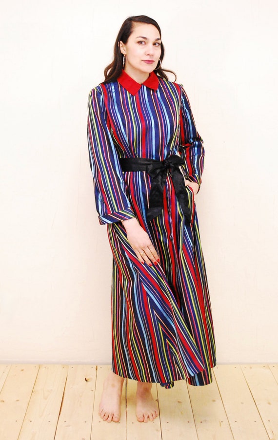 1940's/50's Striped Taffeta Dressing Gown / Hoste… - image 3