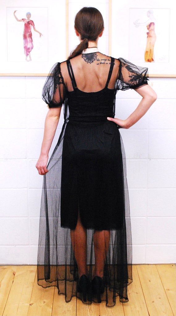 1920's/30's Black Tulle Dress with Silk Covered B… - image 10