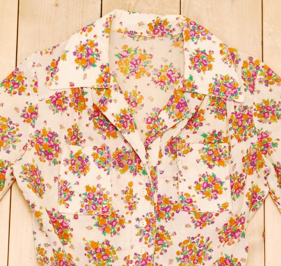 1970's Tan Floral Cotton Gauze Summer Dress / Hip… - image 8