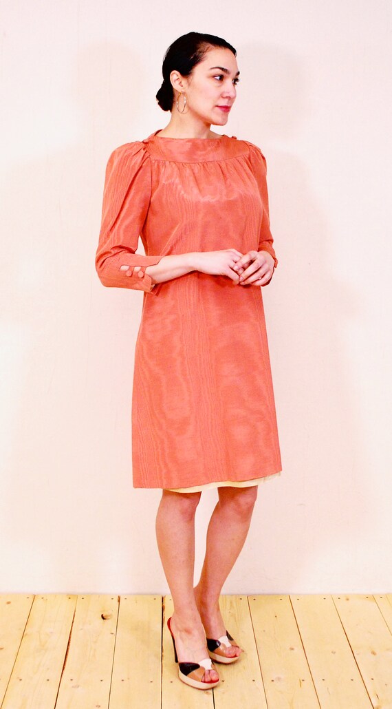 1950's/60's Coral CHLOE'S Water Silk Shift Dress … - image 4