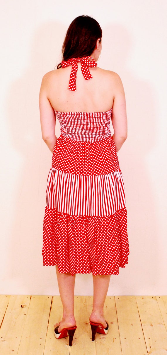 1970's Red and White PANTEL Summer Halter Dress /… - image 9