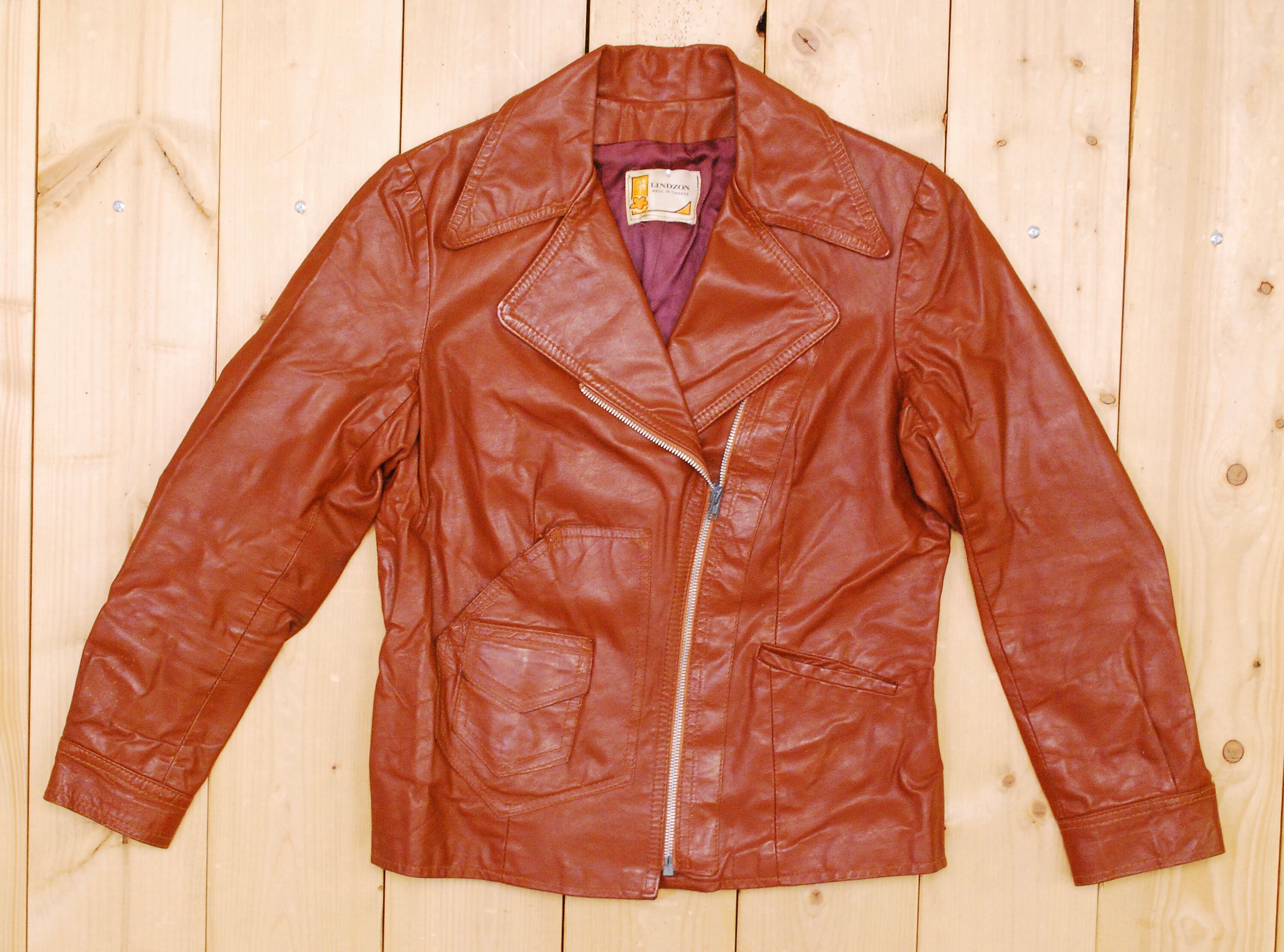 Vintage 1970's Brown LINDZON Women's Leather Jacket and