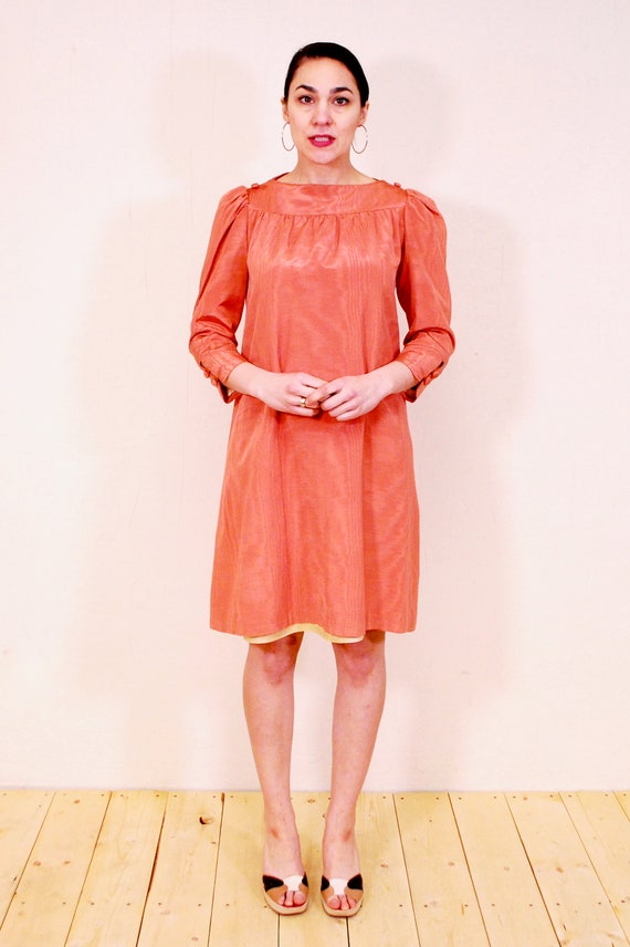 1950's/60's Coral CHLOE'S Water Silk Shift Dress … - image 2